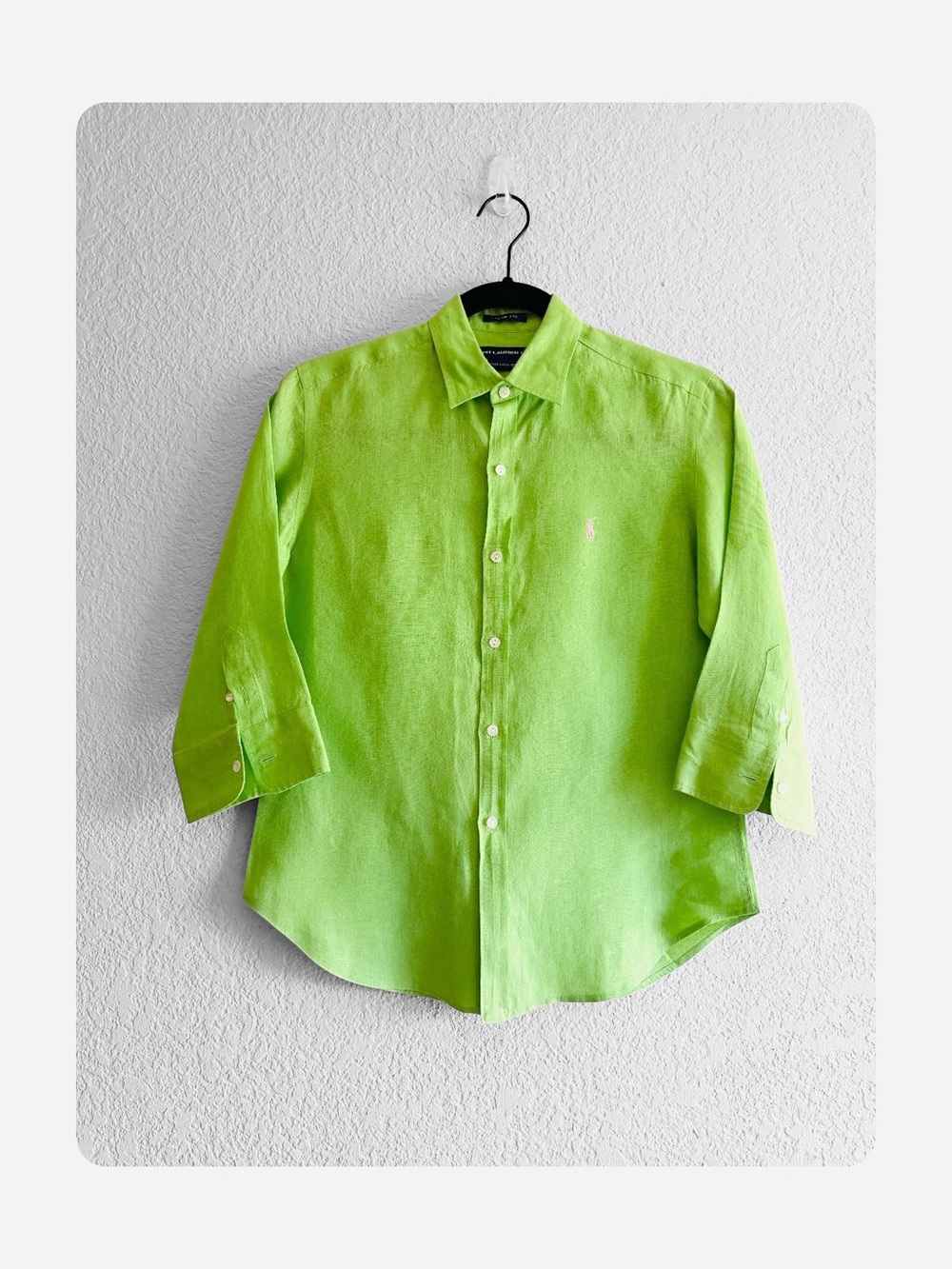 ★Ralph Lauren Sport Slim Fit Seasonal Staple 100% Linen 3/4 Blouse Lime Green 4★ - Picture 3 of 11